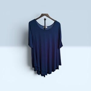 Glitterscape 1X Blue Layered Handkerchief Hem Tunic Top Plus Size Asymmetrical B